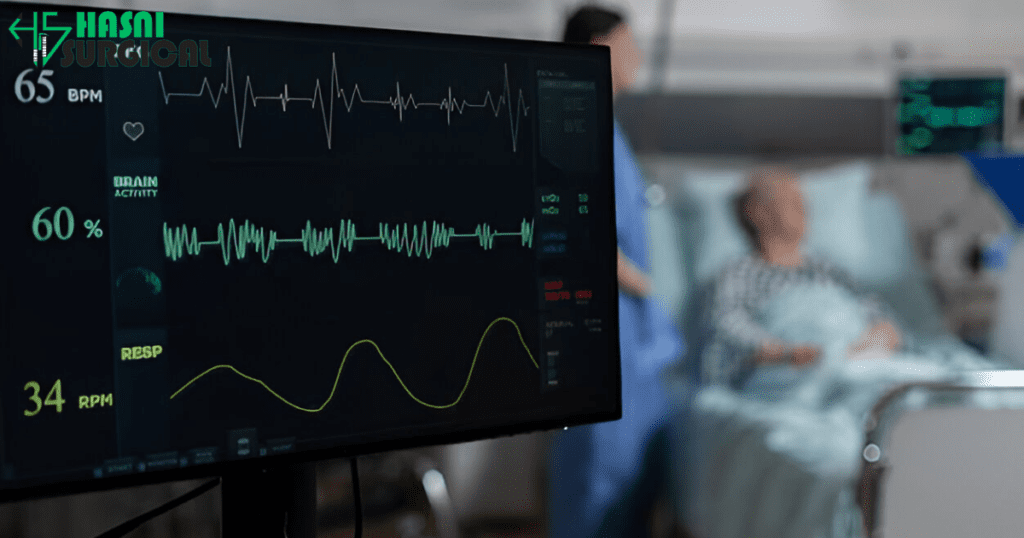 An EKG Monitor displaying and measuring the electrical activity of the heart.