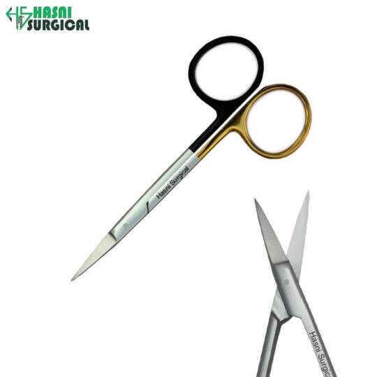 Iris Scissors Straight Black Gold Handle Surgical Instruments Stainless Steel — Hasni Surgical Sialkot Pakistan