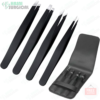 black eyebrow tweezers point slanted flat tip