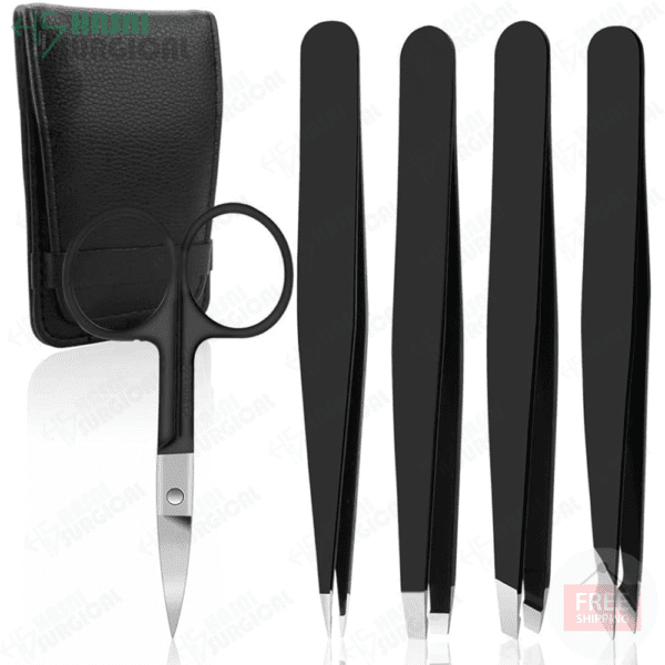 black eyebrow tweezers point slanted flat tip