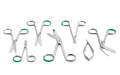 Choosing Dressing Scissors for Clinical Use Stainless steel bandage and gauze dressing scissors laid out for clinical use