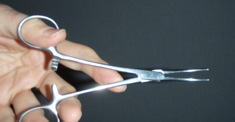 Pean arterial forceps, a classic hemostat used to clamp blood vessels during surgery